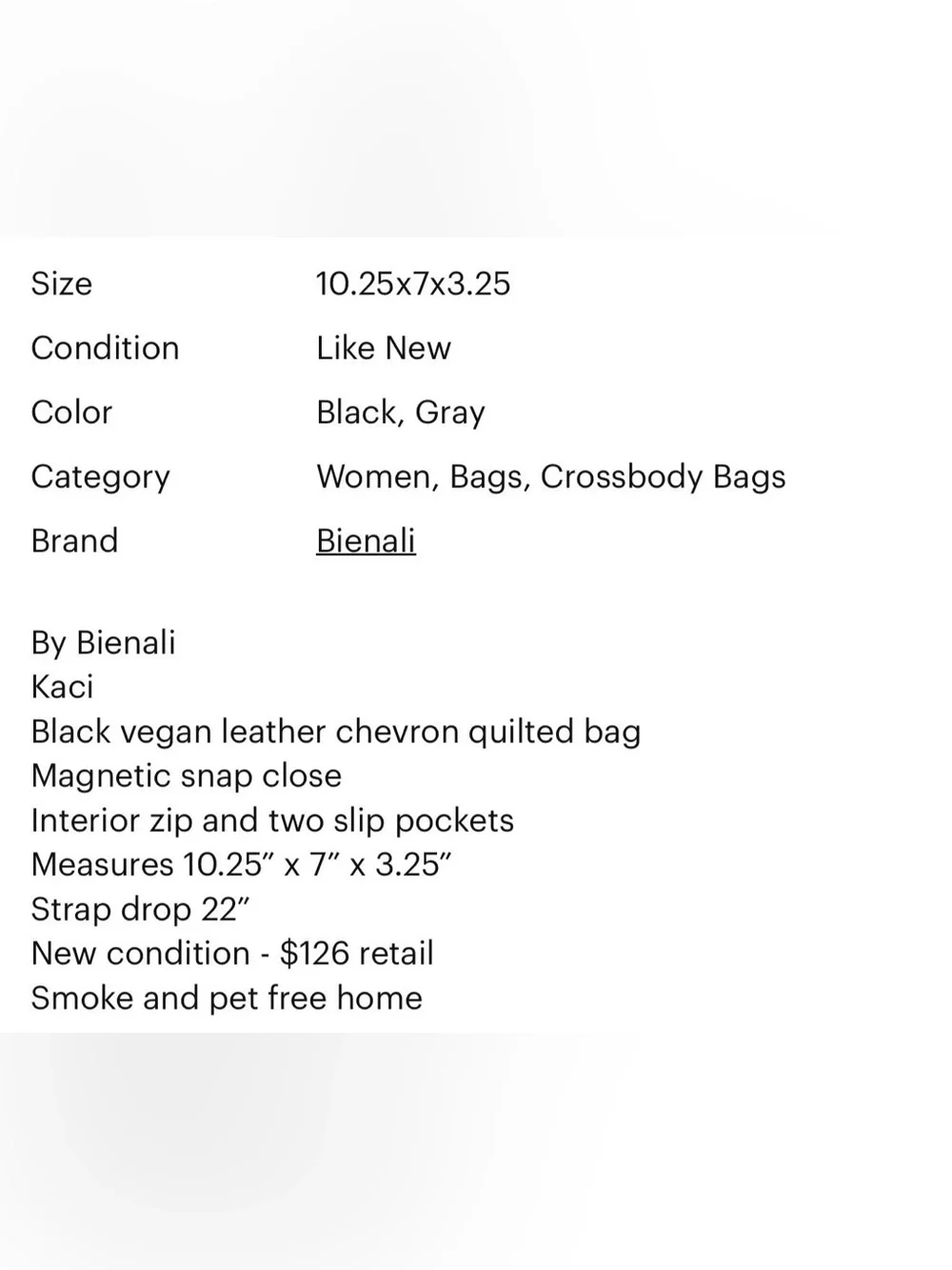 Bienali Kaci Quilted Chevron Black Gunmetal Chain Strap Crossbody Bag EUC